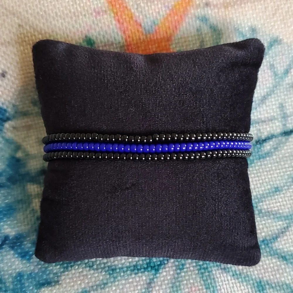 Seed Bead Stack Stretch Bracelets "Blue Line" - Picture 8 of 16